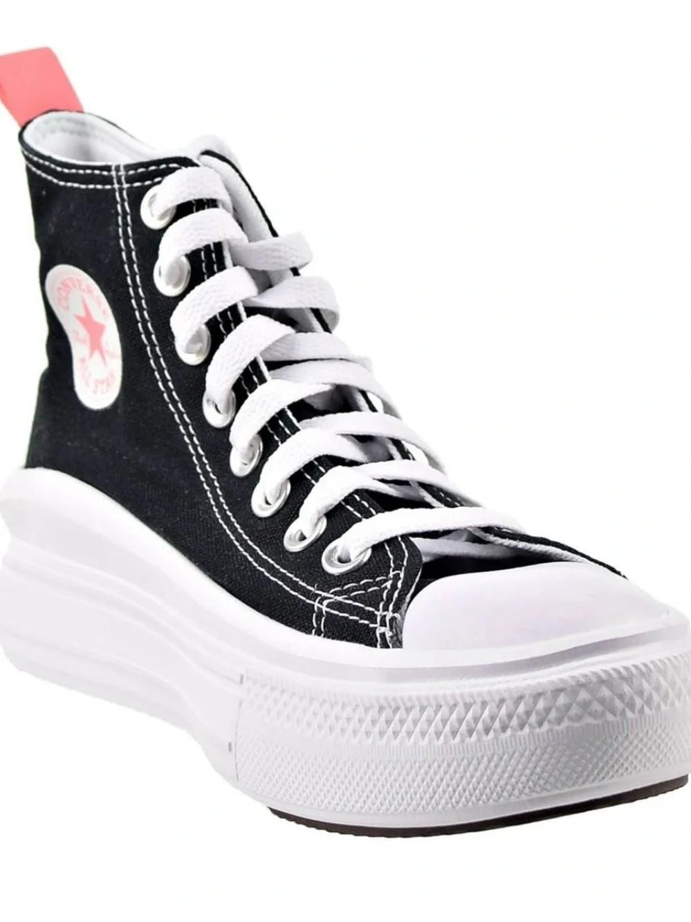 Converse Black High Top Platform Sneakers with Pink Heel Tab